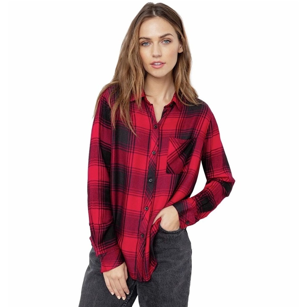 Rails Hunter Plaid Button Down Shirt Flannel Ruby Onyx Red Black Small S Womens